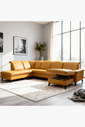 Ledersitzgarnitur Magma U-Form Echtleder Holz massiv Braun